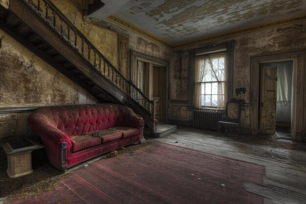 Una casa embrujada y abandonada generada por Ai.