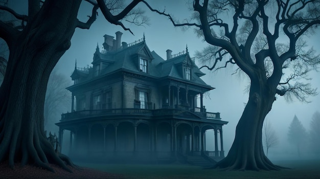 Una casa embrujada en la oscuridad Medianoche