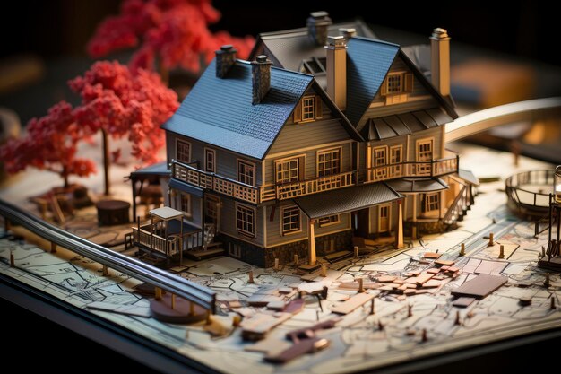 Una casa de ensueño en miniatura una casa modelo idílica en medio de un bosque de torres urbanas