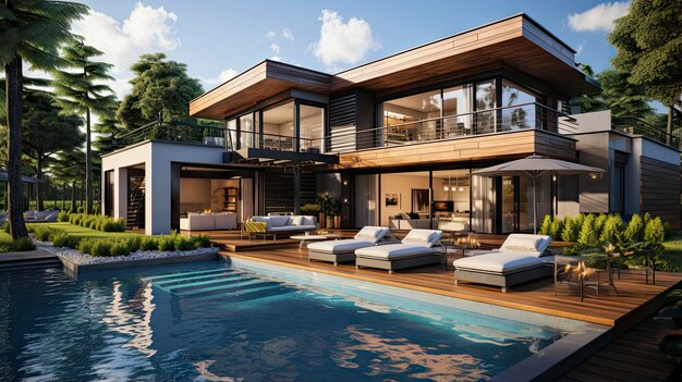 la casa es diseñada por arquitecto y tiene piscina y terraza con vista a la piscina.
