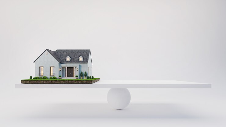 Casa y espacio en blanco a escala en renderizado 3d