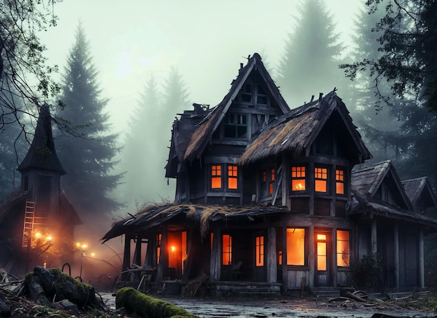 Foto casa espeluznante en el bosque