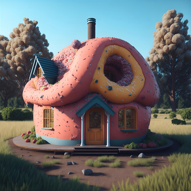 La casa está hecha de material de donut realista.