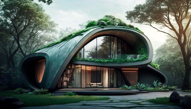 La casa está hecha de un techo verde.