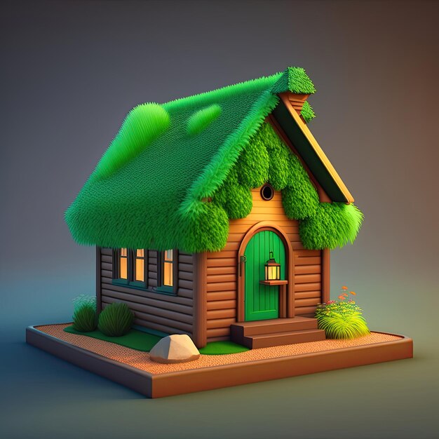 Casa estilizada con techo verde