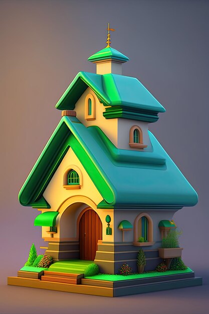 Casa estilizada con techo verde