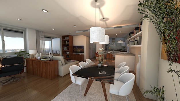 Casa estilo loft projec 3d renderizada