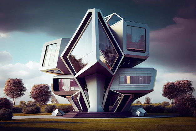 Casa extravagante súper moderna geométrica de lujo futurista Villa