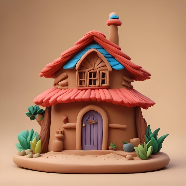 Casa feita de argila ilustração 3d Casa colorida