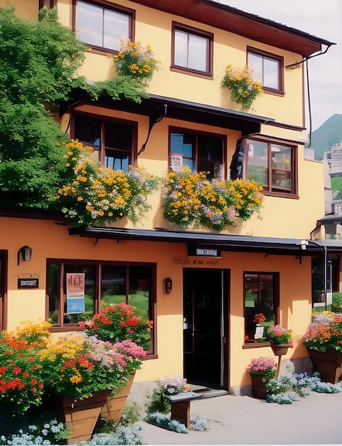 Una casa con flor rodeada por su borde.