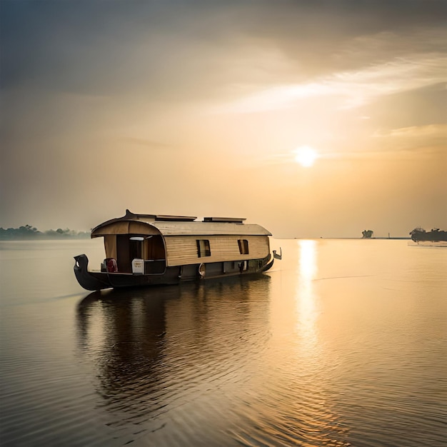 Casa flotante en los remansos de Kerala