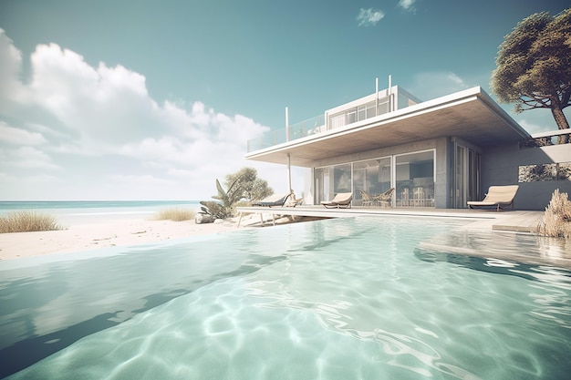 una casa frente al mar que tiene piscina y vista al mar