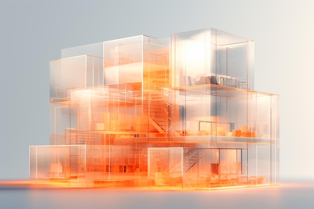 Casa futurista en 3D con un diseño transparente generado por Ai