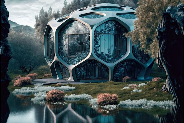 Una casa futurista en el bosque