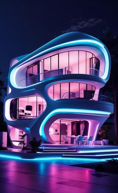 Foto casa futurista com cena noturna de design moderno