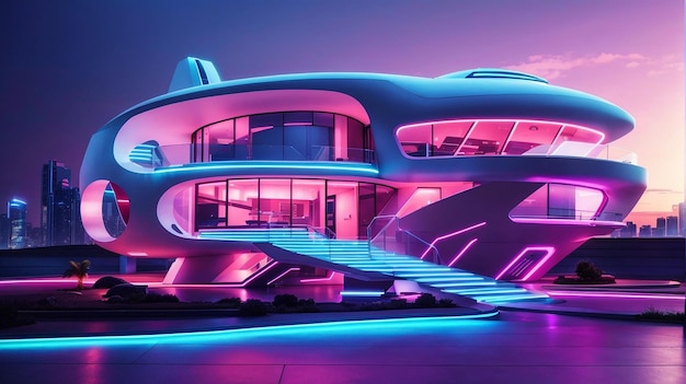 Foto una casa futurista con un diseño moderno y elegante