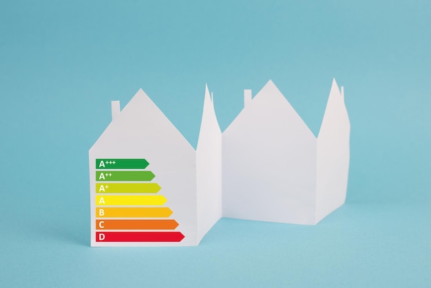 Casa con gráfico de consumo de energía, energía sostenible renovable, electricidad solar, co2 verde