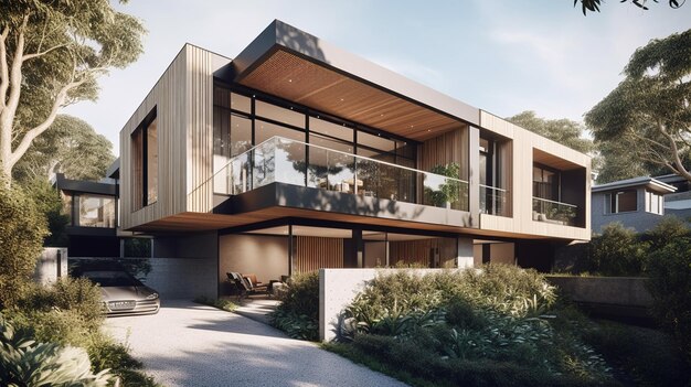 Una casa con un gran balcón y una gran ventana.