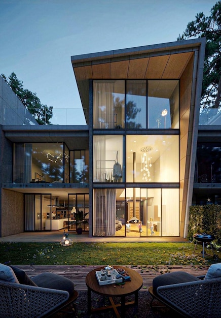 Una casa con una gran puerta de cristal y un balcón con un cartel que dice 'la palabra ".