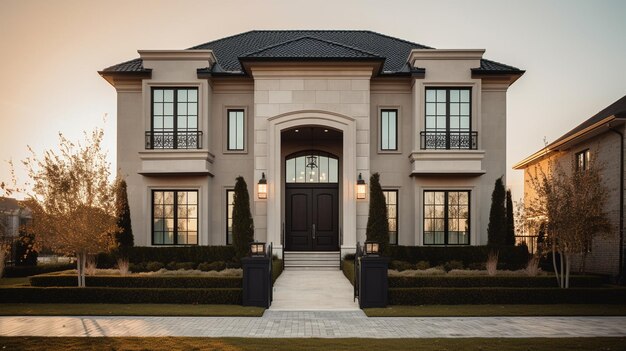 Una casa con una gran puerta de entrada y una gran puerta de entrada