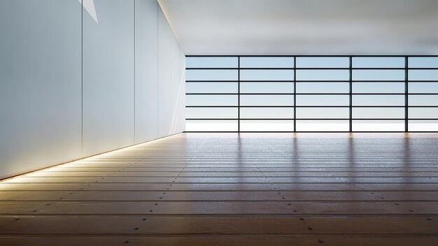 casa con gran ventana de cristal y suelo de madera