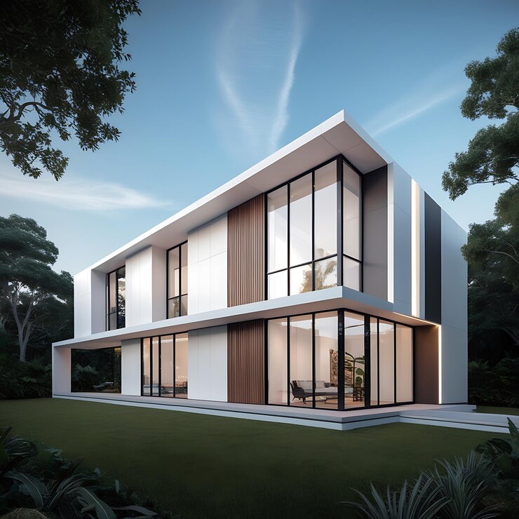 una casa con una gran ventana que tiene una vista del patio trasero