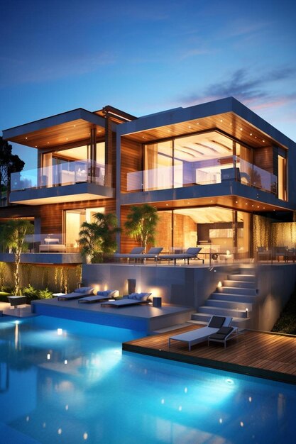 Foto una casa grande con una piscina y una piscina con una alberca y una piscina