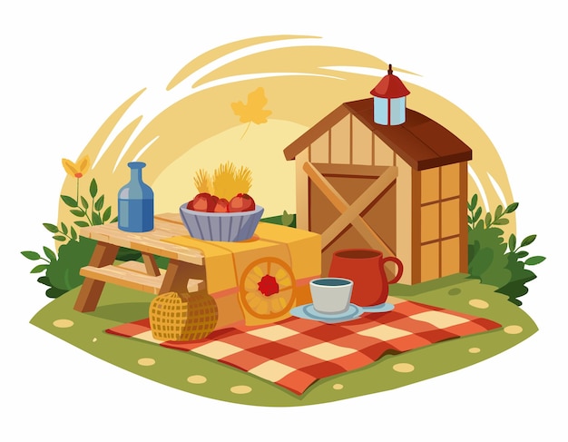 Casa de granja con flores Ilustración vectorial