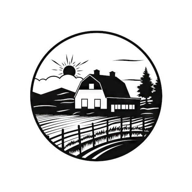 Foto casa de granja con molino de viento en el campo logotipo imagen generativa de ia