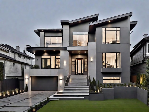 Foto casa gris alta para familia grande con exterior de casa moderna de color gris