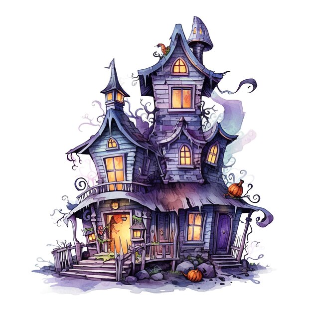 Casa de Halloween en ilustración de estilo acuarela