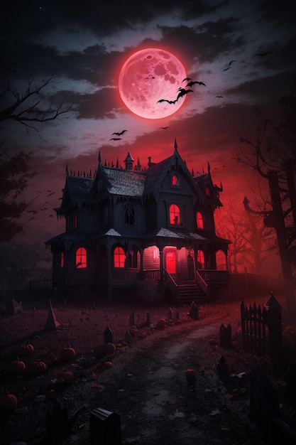 Foto casa de halloween en la oscuridad de la noche