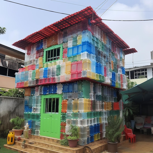 Casa hecha de contenedores de plástico arquitectura creativa el concepto de protección ambiental