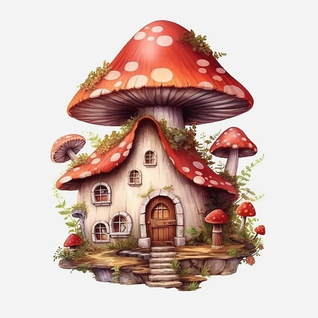 Casa de los hongos del bosque Clipart fondo blanco