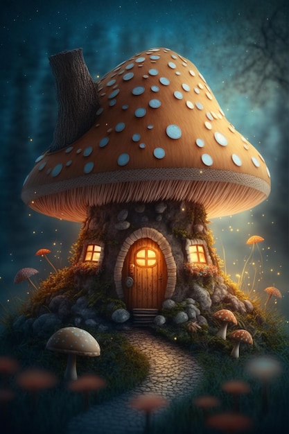 Una casa de hongos en el bosque.