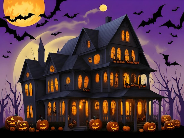 Una casa de iluminación de terror de Halloween para el festival de Halloween Generative ai