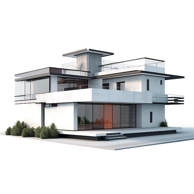 Casa imobiliária 3d isolada em fundo branco