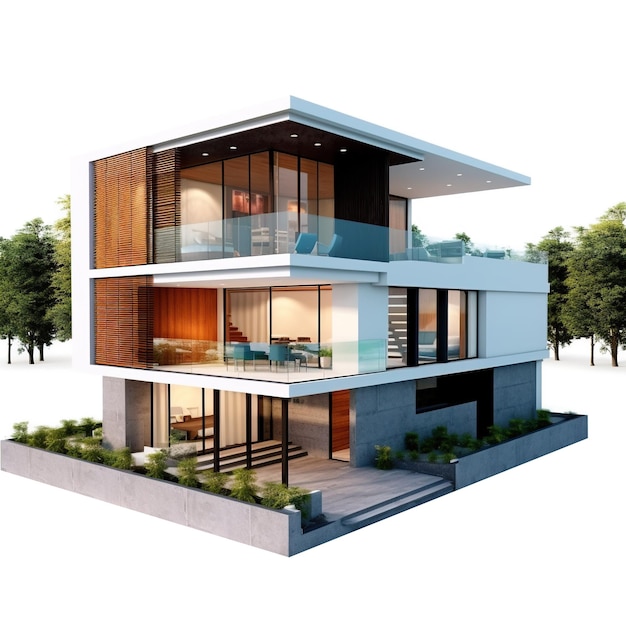 Casa inmobiliaria 3D aislada sobre fondo blanco