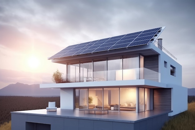 casa inteligente genérica futurista com painéis solares no telhado