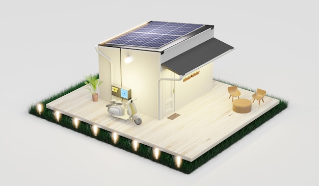 Casa inteligente solar fotovoltaica casa Ecosistema de ahorro de energía Diagrama de sistema de casa solar isométrica