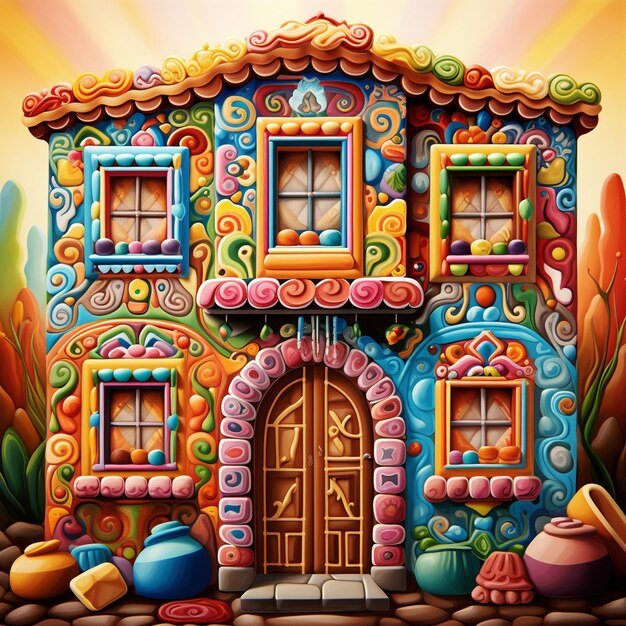 Casa de invierno de fantasía con colores