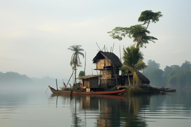 Una casa en una isla flotante