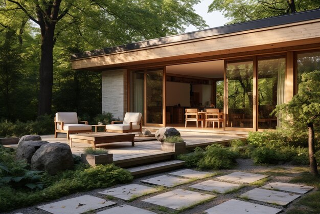 Casa en el jardín estilo minimalista se baña en la luz natural