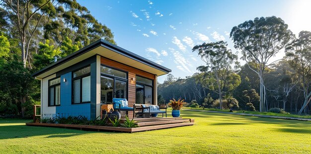 Foto una casa con un jardín.