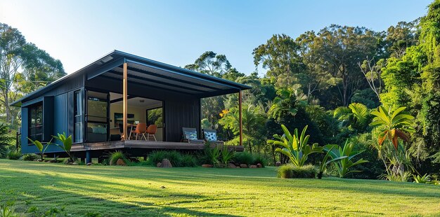 Foto una casa con un jardín.