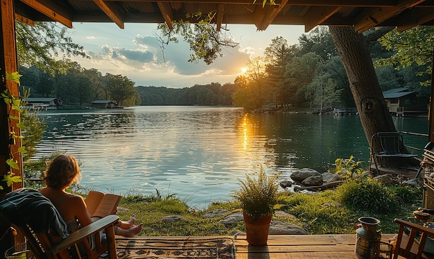 una casa junto al lago con una casa de botes en el agua