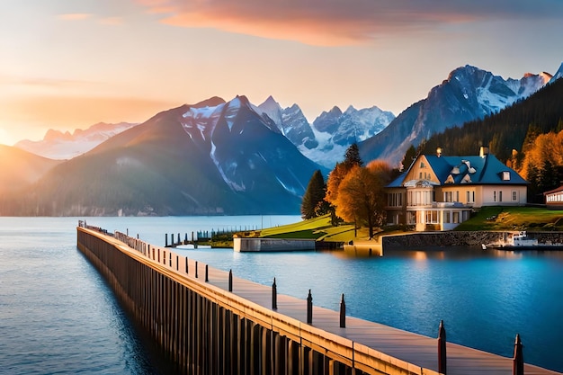 Foto una casa junto al lago