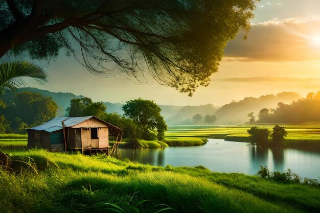 una casa junto al río