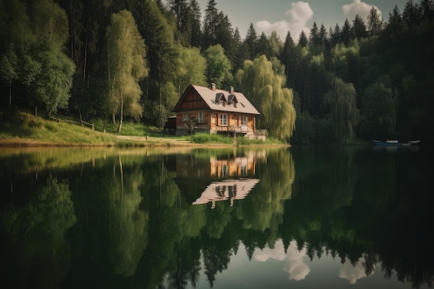 Casa del lago del bosque Generar Ai