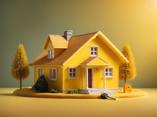 una casa con llave aislada en un fondo amarillo